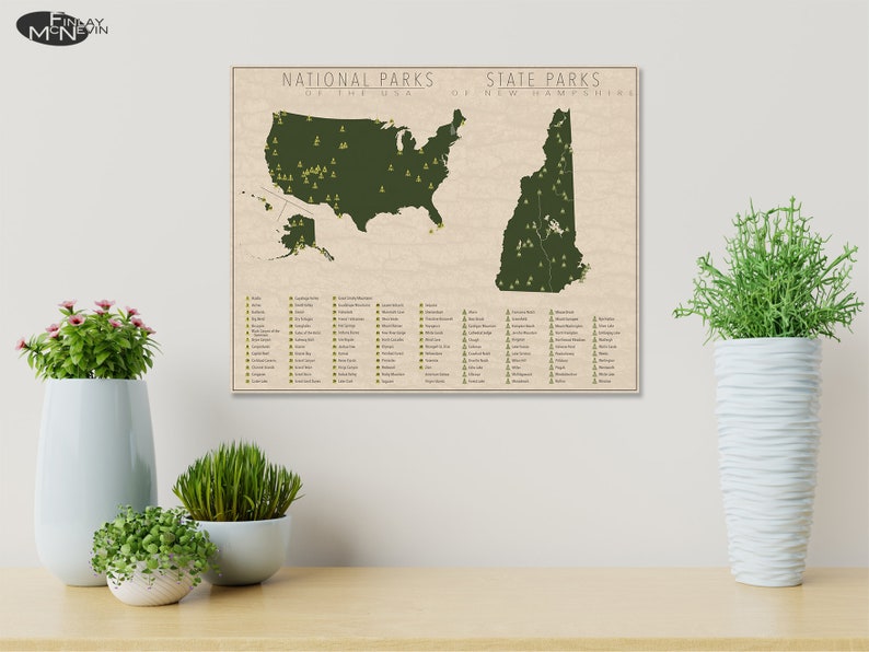 NATIONAL and STATE PARK Map of New Hampshire and the United States, Fine Art Photographic Print for the home decor. Bild 5