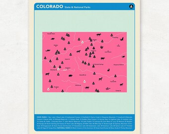 COLORADO PARKS - Pink Version, National and State Park Map, Fine Art Photographic Print for the home decor.
