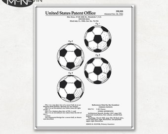 SOCCER BALL Patent, Fine Art Print Poster, Colour, Blueprint, or Black and White