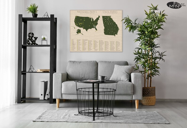 NATIONAL and STATE PARK Map of Georgia and the United States, Fine Art Photographic Print for the home decor. image 5