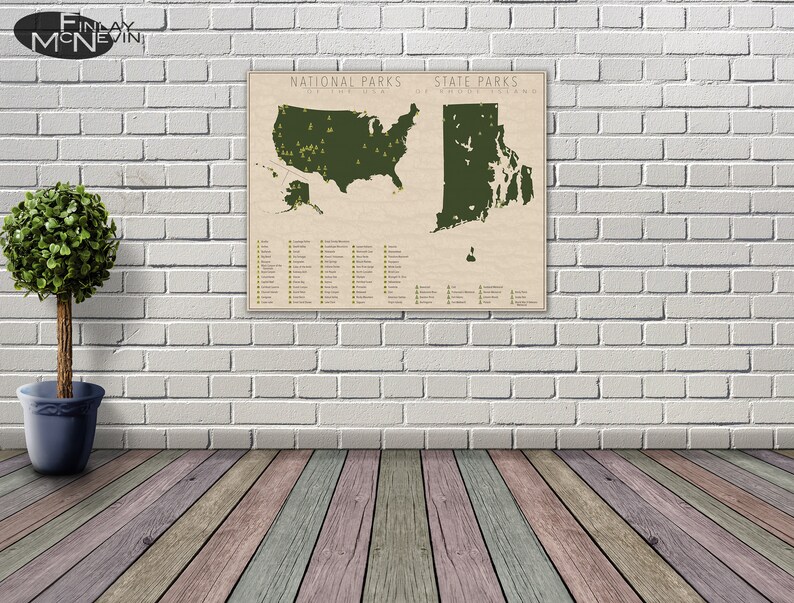 NATIONAL and STATE PARK Map of Rhode Island and the United States, Fine Art Photographic Print for the home decor. image 2