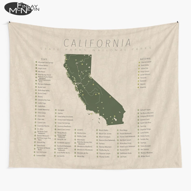 CALIFORNIA PARKS TAPESTRY, National and State Park Map, Wall Tapestry for the home decor. image 1