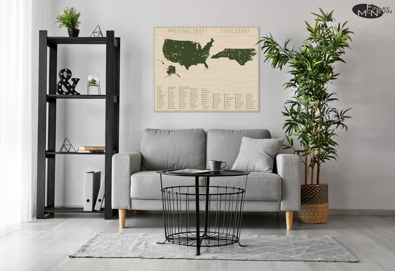 NATIONAL and STATE PARK Map of North Carolina and the United States, Fine Art Photographic Print for the home decor. image 4