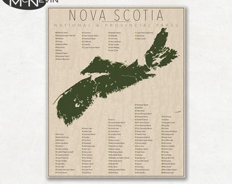 NOVA SCOTIA PARKS, National and Provincial Park Map, Fine Art Photographic Print for the home decor.