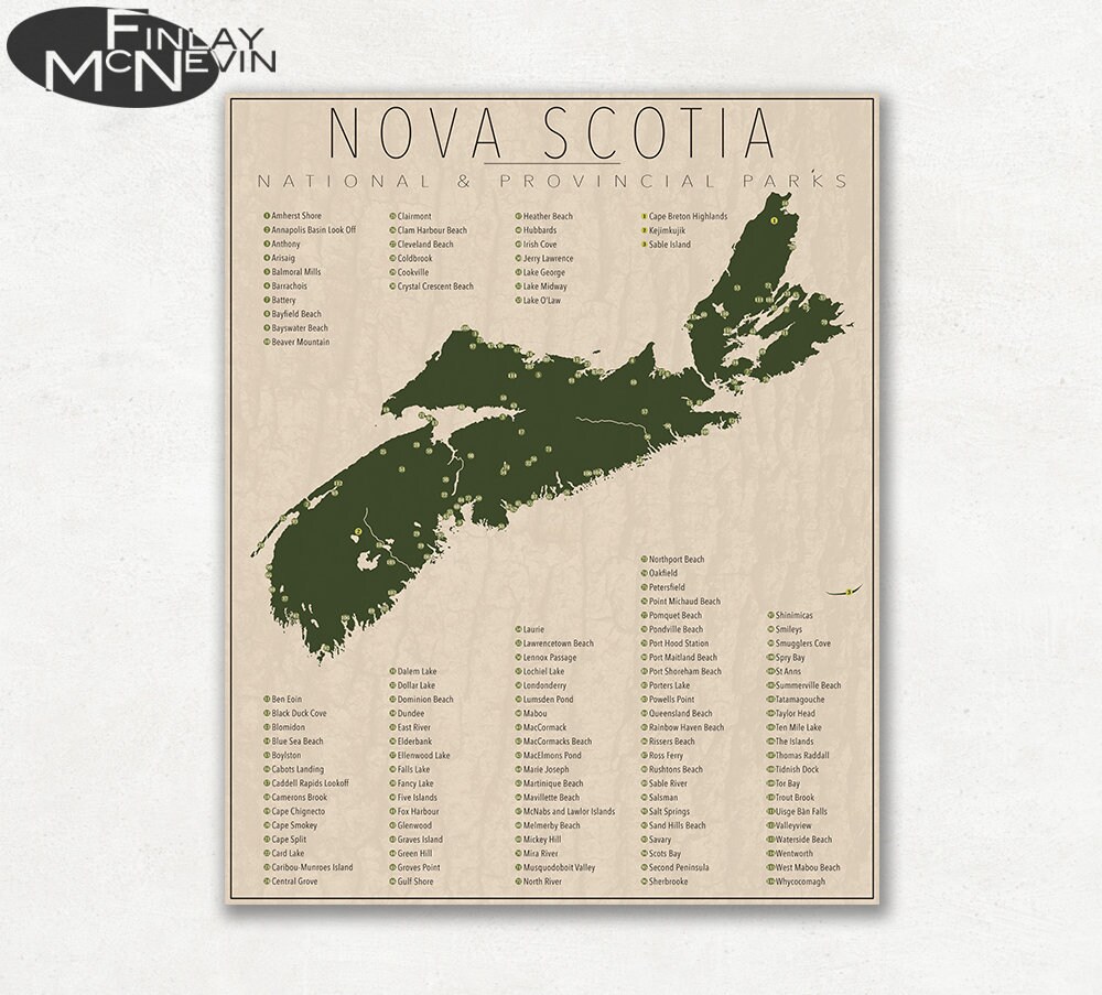 Ns Provincial Parks Map Nova Scotia Parks National And Provincial Park Map Fine Art | Etsy