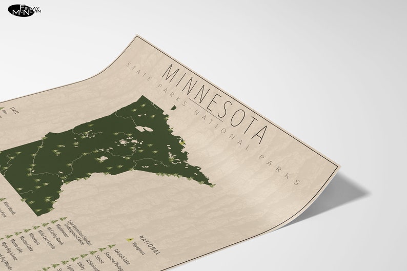 MINNESOTA PARKS, National and State Park Map, Fine Art Photographic Print for the home decor. image 3