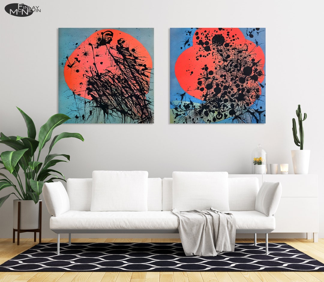 Modern Abstract Wall Art 2 Piece Set, Digital Download, Vibrant