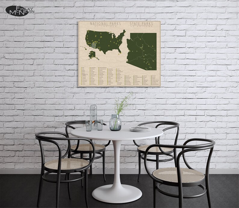 NATIONAL and STATE PARK Map of Arizona and the United States, Fine Art Photographic Print for the home decor. image 5