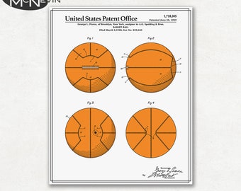 BASKETBALL Patent, Fine Art Print Poster, Colour, Blueprint, or Black and White