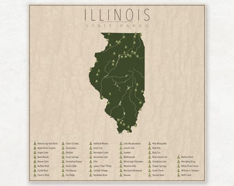 ILLINOIS PARKS, State Park Map, Fine Art Photographic Print for the home decor.