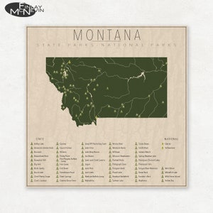 MONTANA PARKS, National and State Park Map, Fine Art Photographic Print for the home decor. image 1