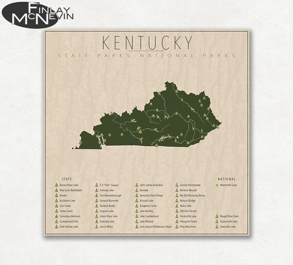 Kentucky State Parks Map Kentucky Parks National And State Park Map Fine Art | Etsy Singapore
