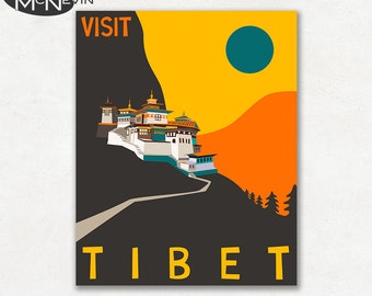 TIBET, Asian Travel Poster, Rétro Pop Art