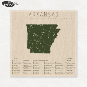 ARKANSAS PARKS, National and State Park Map, Fine Art Photographic Print for the home decor. image 1