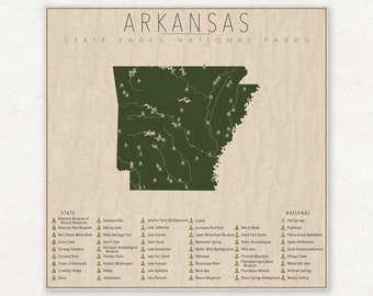 ARKANSAS PARKS, National and State Park Map, Fine Art Photographic Print for the home decor.