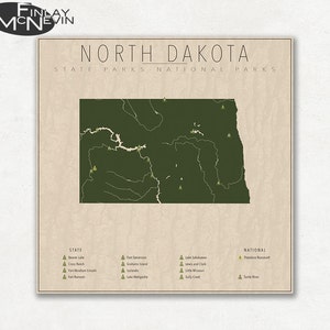 NORTH DAKOTA PARKS, National and State Park Map, Fine Art Photographic Print for the home decor. image 1
