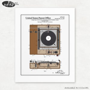 Vintage Record Player Patent Print - Unframed Giclee Art in 3 Color Variations