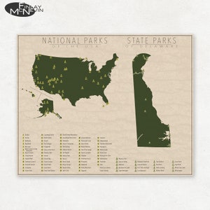 NATIONAL and STATE PARK Map of Delaware and the United States, Fine Art Photographic Print for the home decor. image 1