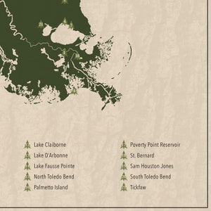 LOUISIANA PARKS, Mapa del parque estatal, impresión fotográfica de bellas artes para la decoración del hogar. imagen 6