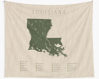LOUISIANA PARKS TAPESTRY, State Park Map, Wall Tapestry for the home decor.
