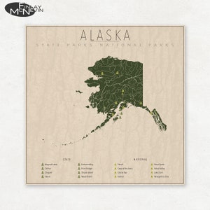 ALASKA PARKS, National and State Park Map, Fine Art Photographic Print for the home decor. image 1