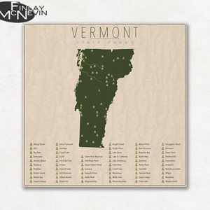 VERMONT PARKS, State Park Map, Fine Art Photographic Print for the home decor. image 1