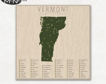 VERMONT PARKS, State Park Map, Fine Art Photographic Print for the home decor.