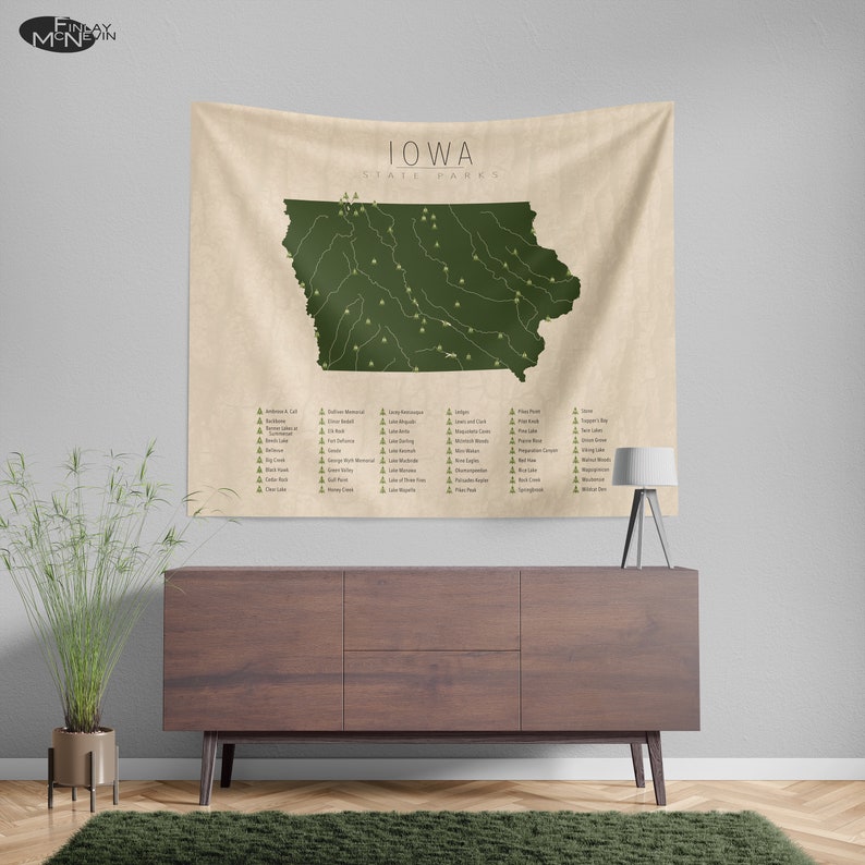 IOWA PARKS TAPESTRY, State Park Map, Wall Tapestry for the home decor. image 3