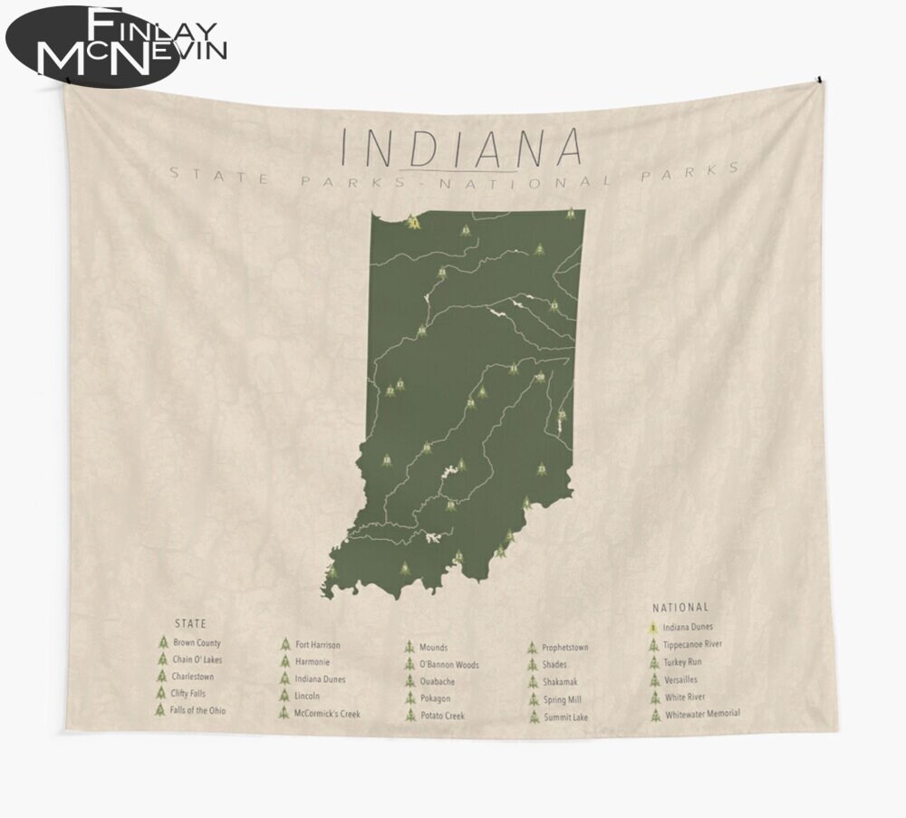 Indiana State Parks Map Indiana Parks Tapestry National And State Park Map Wall | Etsy