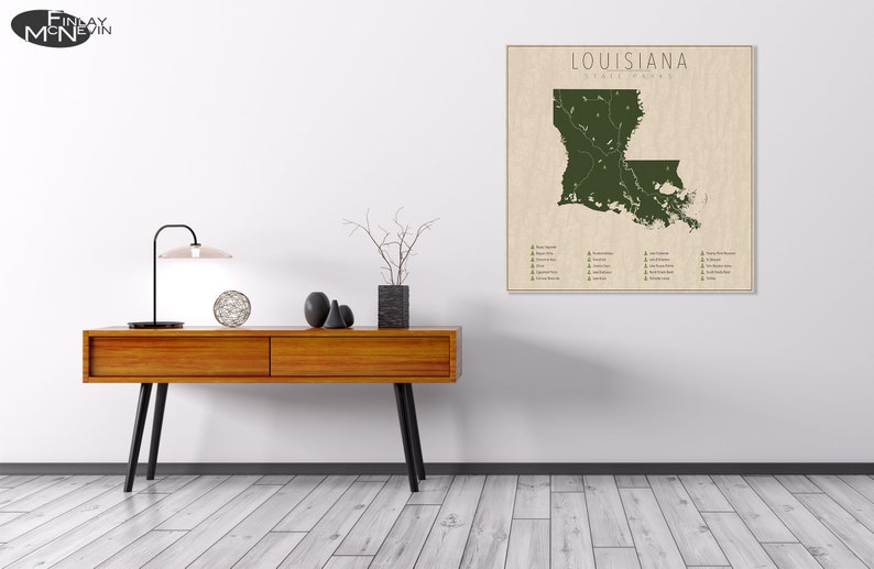 LOUISIANA PARKS, Mapa del parque estatal, impresión fotográfica de bellas artes para la decoración del hogar. imagen 4