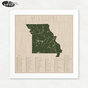 Missouri Parks Map, Giclée Print, Vintage Wall Art, Unframed, Nature Lover Gift