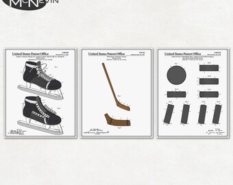 HOCKEY PATENT 3-PACK, Vintage Fine Art Print Posters, Colour, Blueprint, or Black and White