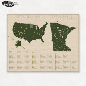 NATIONAL and STATE PARK Map of Minnesota and the United States, Fine Art Photographic Print for the home decor.