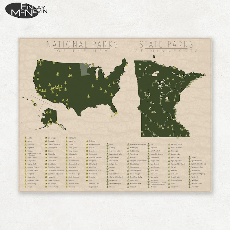 NATIONAL and STATE PARK Map of Minnesota and the United States, Fine Art Photographic Print for the home decor. Bild 1