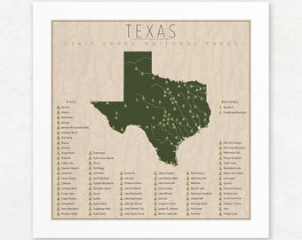 Texas Parks Map, Giclée Print, Vintage Wall Art, Unframed, Nature Lover Gift