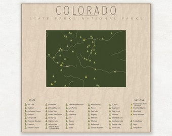 COLORADO PARKS, National and State Park Map, Fine Art Photographic Print for the home decor.