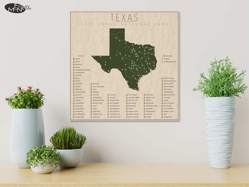 TEXAS PARKS, National and State Park Map, Fine Art Photographic Print for the home decor. image 2