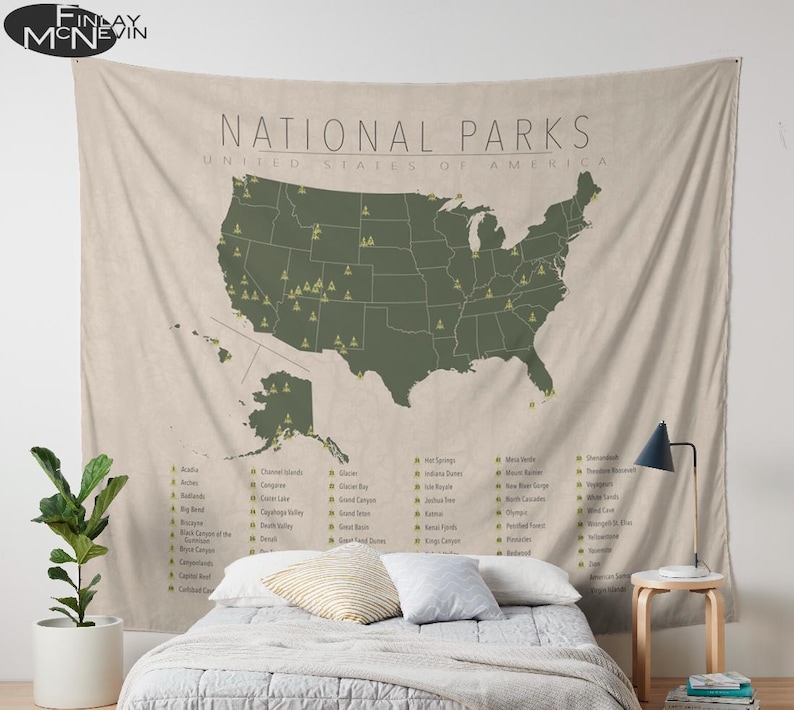 U.S. National Parks Map Tapestry with State Borders - Vintage Wall Art Decor image 4