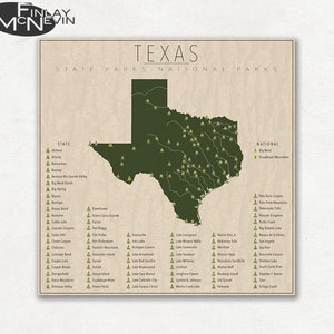 TEXAS PARKS, National and State Park Map, Fine Art Photographic Print for the home decor. image 1
