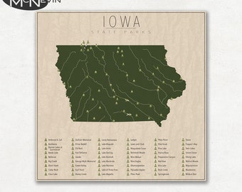 IOWA PARKS, State Park Map, Fine Art Photographic Print for the home decor.