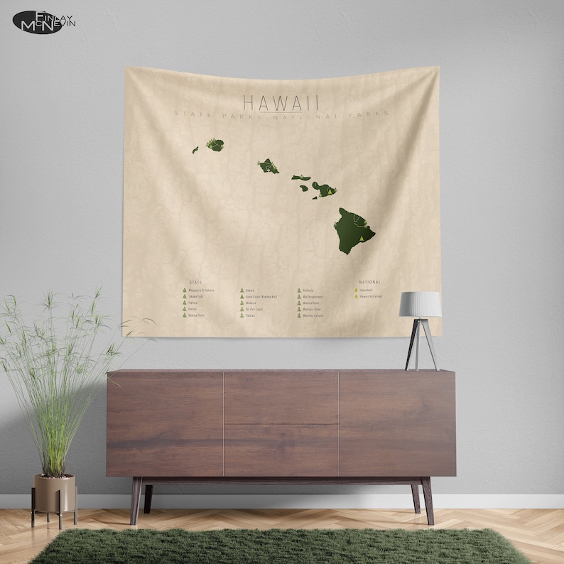 HAWAII PARKS TAPESTRY, National and State Park Map, Wall Tapestry for the home decor. image 3