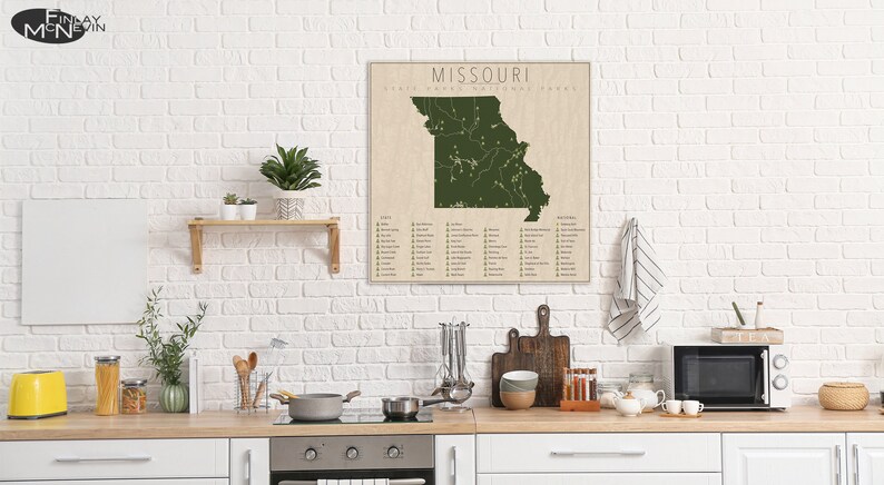 MISSOURI PARKS, National and State Park Map, Fine Art Photographic Print for the home decor. image 4