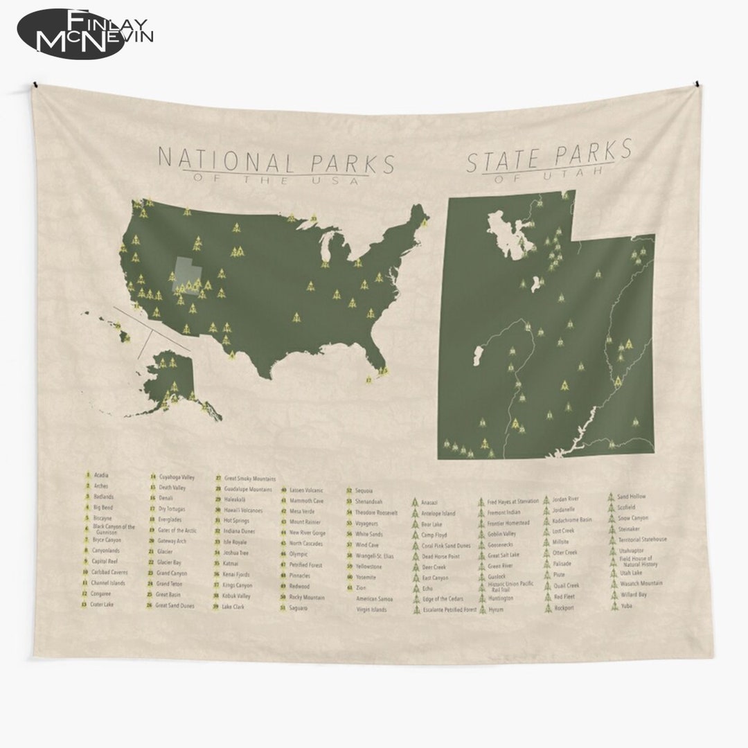 Utah & US National Parks Map Tapestry - State Park Wall Art - Etsy