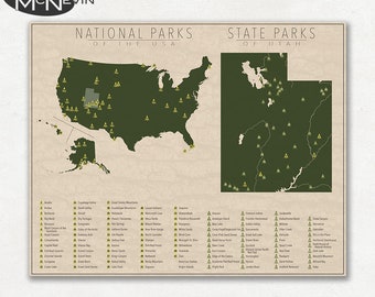 NATIONAL et STATE PARK Carte de l’Utah et des États-Unis, Tirage photographique Fine Art pour la décoration intérieure.