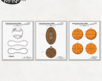 SPORTS PATENT 3-PACK, Vintage Fine Art Print Posters, Colour, Blueprint, or Black and White