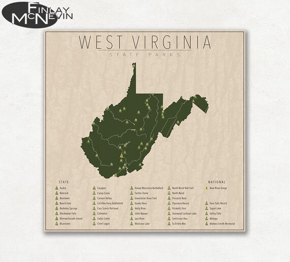 Virginia State Parks Map West Virginia Parks National And State Park Map Fine Art | Etsy Australia