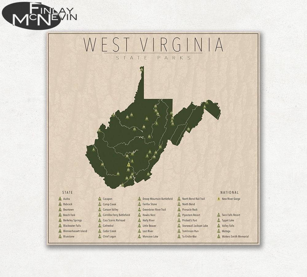 Pipestem State Park Map West Virginia Parks National And State Park Map Fine Art | Etsy Uk