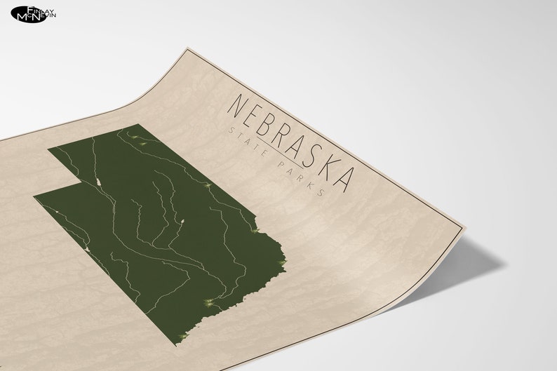 NEBRASKA PARKS, State Park Map, Fine Art Photographic Print for the home decor. image 3