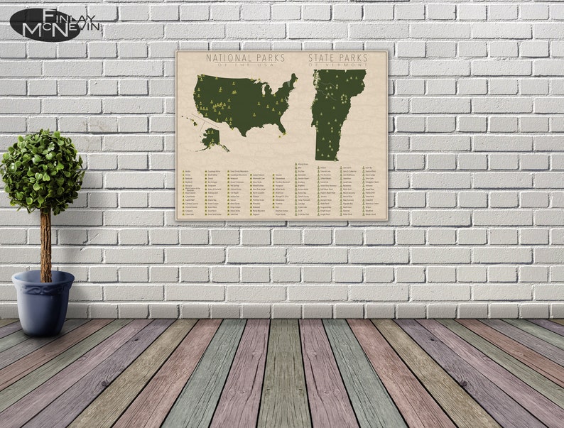 NATIONAL and STATE PARK Map of Vermont and the United States, Fine Art Photographic Print for the home decor. image 2