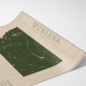 MONTANA PARKS, National and State Park Map, Fine Art Photographic Print for the home decor. image 3